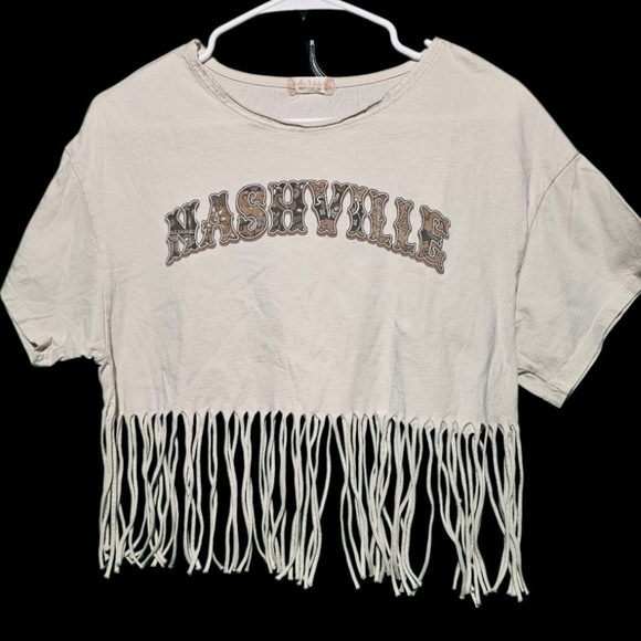 Altar'd State Tops - Altar'd State Cream Nashville Fringe Crop Top Size Medium EUC 20 PTP